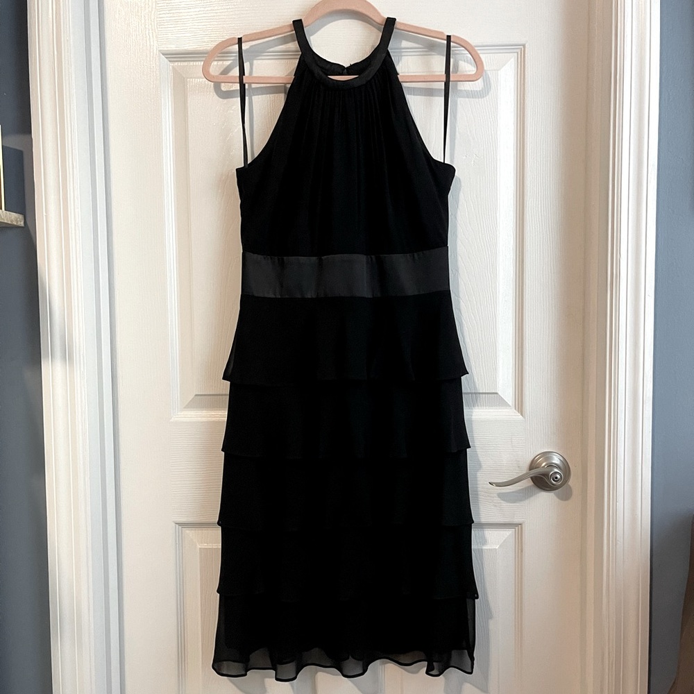 Jones Wear Black Tiered Halter Neck Midi Dress Chiffon Ruffles Size 4
